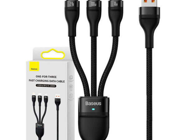 24321_9 3in1 USB kaabel Baseus Flash Series, USB-C + micro USB + Lightning, 100W, 1.2m (must)