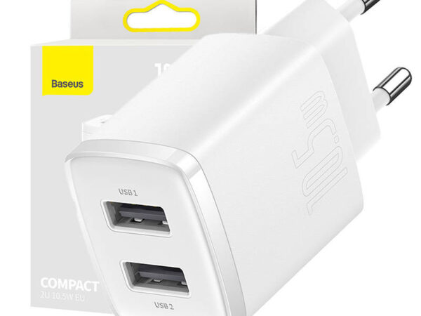 24322_1 Baseus Compact Quick Charger, 2x USB, 10.5W (valge)