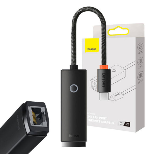 Baseus Lite seeria USB-C kuni RJ45 võrguadapter, 100Mbps (must)