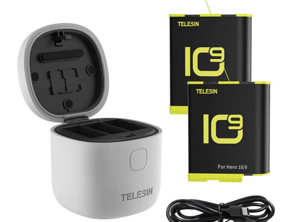 24919_5 Allin box Telesin veekindel kolme kanaliga laadija + 2 akut GoPro Hero 12 / Hero 11 / Hero 10 / Hero 9 (GP-BTR-905-GY-B)