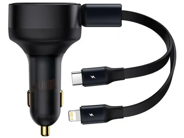 25203_3 Auto laadija Baseus Enjoyment koos kaabli USB-C + Lightning 3A, 30W (must)