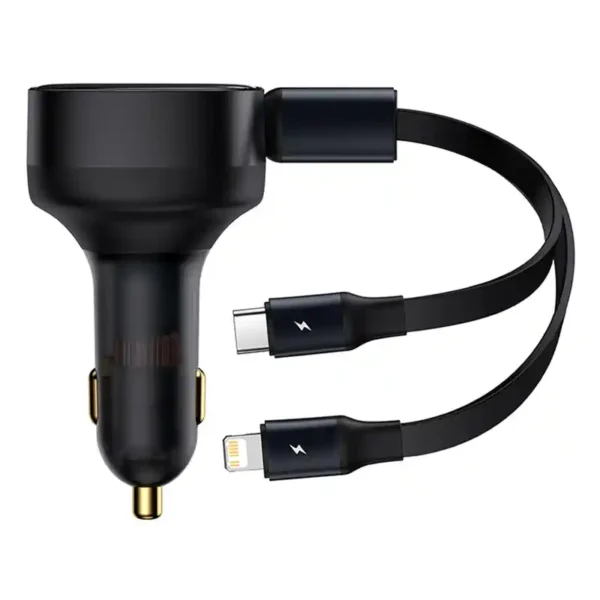Auto laadija Baseus Enjoyment koos kaabli USB-C + Lightning 3A, 30W (must)