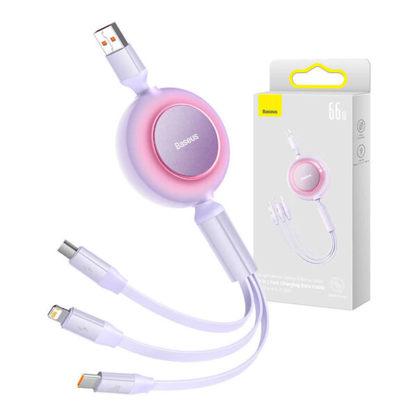 Baseus Bright Mirror 3, USB 3-in-1 kaabel micro USB / USB-C / Lightning 66W / 2A 1.1m (Lilla)
