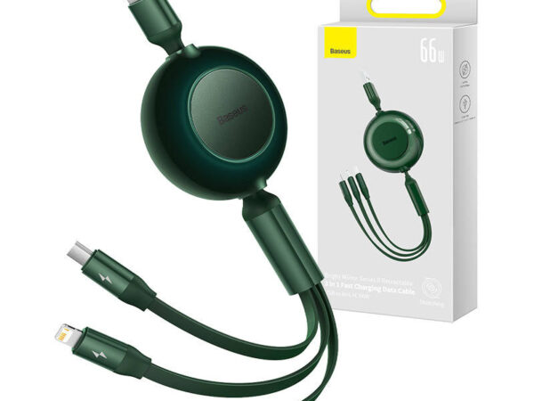 25217_6 Baseus Bright Mirror 3, USB 3-in-1 kaabel micro USB / USB-C / Lightning 66W / 2A 1.1m (Roheline)