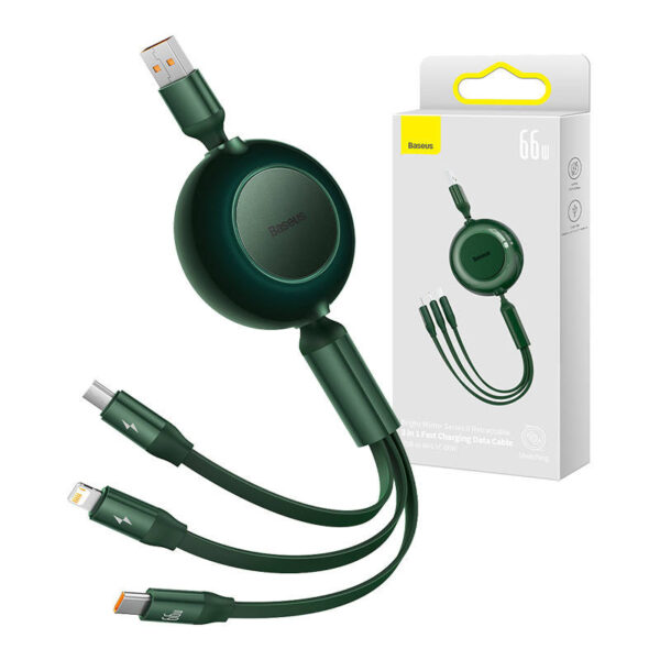 Baseus Bright Mirror 3, USB 3-in-1 kaabel micro USB / USB-C / Lightning 66W / 2A 1.1m (Roheline)