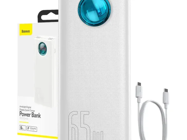 Powerbank Baseus Amblight 30000mAh, 4xUSB, USB-C, 65W (valge)
