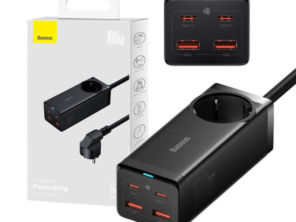 26913_10 Baseus GaN3 Pro seinalaadija / toitejaotur 2xUSB + 2xUSB-C + AC, 100W (must)