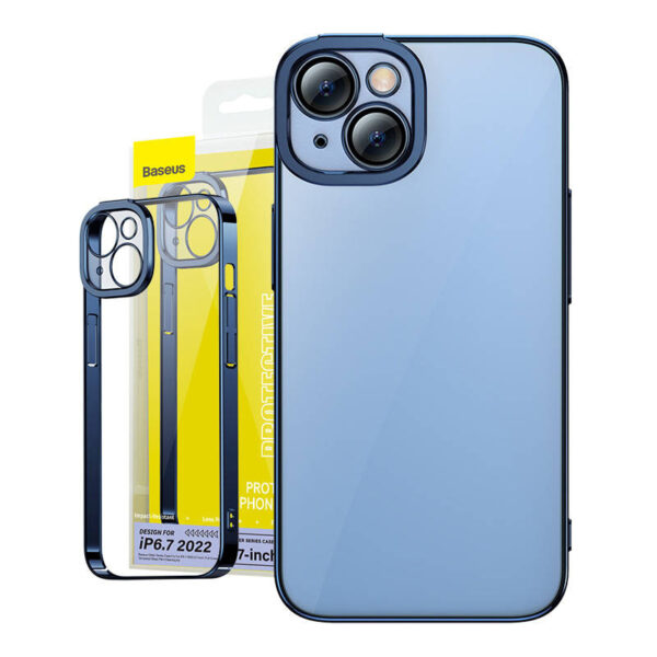 Baseus Glitter Transparent Case ja karastatud klaasi komplekt iPhone 14 Plus jaoks (sinine)