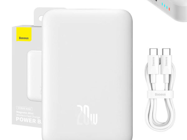 27291_10 Powerbank Baseus Magnetic, 10000mAh, USB-C 20W, MagSafe (valge)