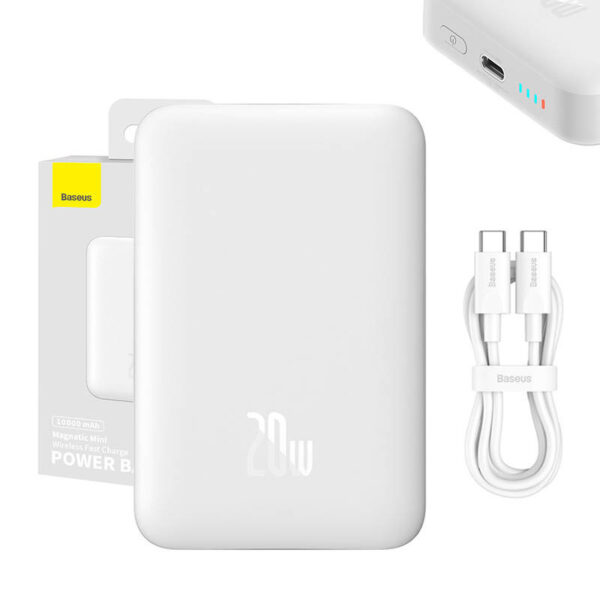 27291_10 Powerbank Baseus Magnetic, 10000mAh, USB-C 20W, MagSafe (valge)