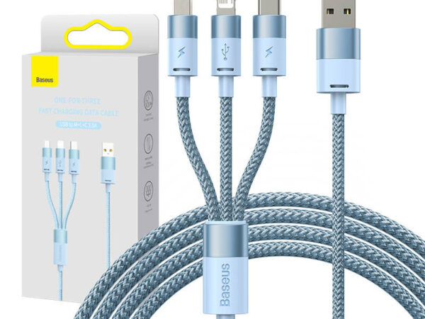 27309_6 3in1 USB kaabel Baseus StarSpeed seeria, USB-C + Micro + Lightning 3,5A, 1.2m (Sinine)