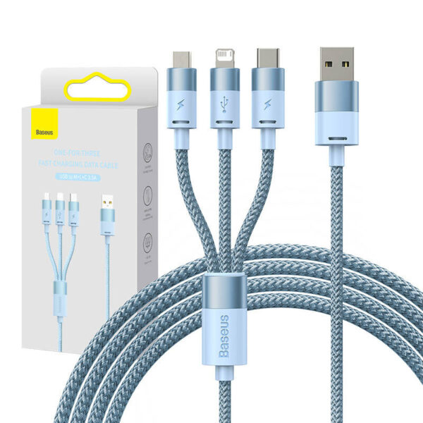 3in1 USB kaabel Baseus StarSpeed seeria, USB-C + Micro + Lightning 3,5A, 1.2m (Sinine)