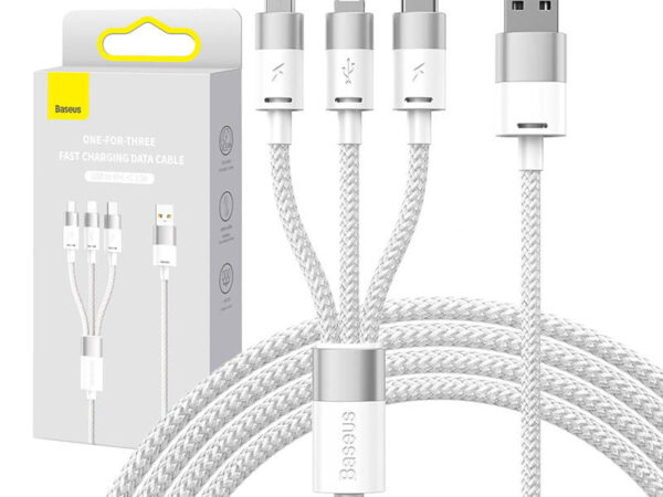 27313_6 3in1 USB kaabel Baseus StarSpeed seeria, USB-C + Micro + Lightning 3,5A, 1.2m (Valge)