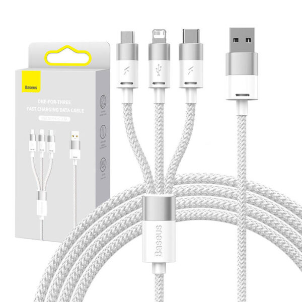 27313_6 3in1 USB kaabel Baseus StarSpeed seeria, USB-C + Micro + Lightning 3,5A, 1.2m (Valge)
