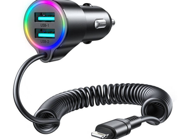 29138_1 Auto laadija Joyroom JR-CL25, 2x USB + Lightning kaabel (must)