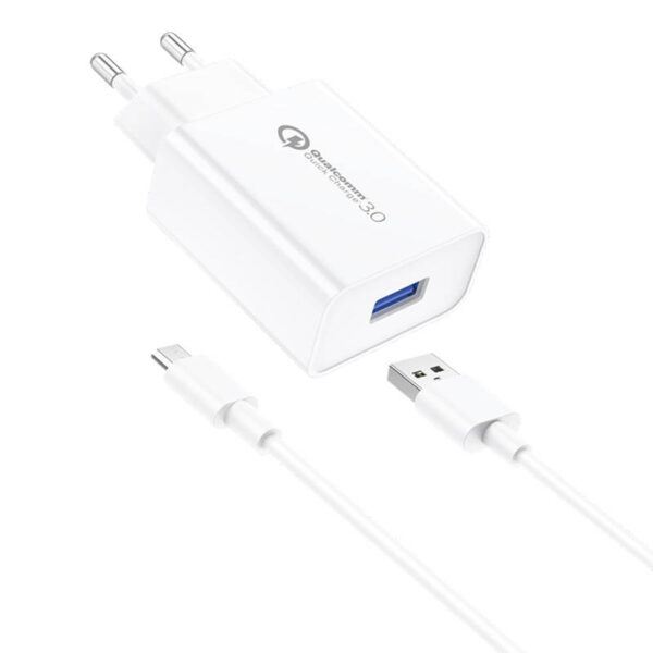 Seinakohandaja Foneng EU13 18W + USB kuni Micro USB kaabel, 3A (Valge)