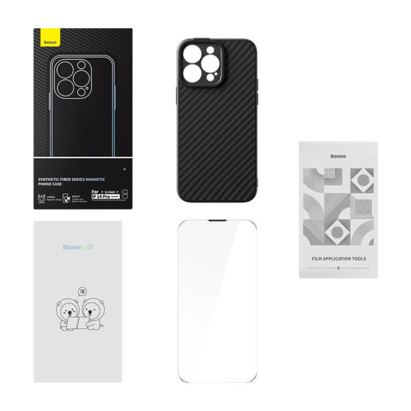 Magnetiline Korpus Baseus Sünteetilise Kiudude Seeria iPhone 14 Pro (must) + karastatud klaas + puhastuskomplekt