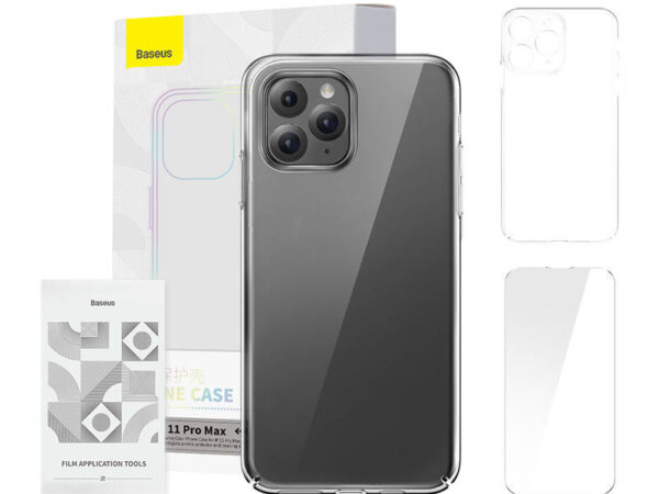 Kaitseümbris Baseus Crystal Series iPhone 11 Pro Max jaoks (selge) + karastatud klaas + puhastuskomplekt