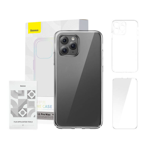 Kaitseümbris Baseus Crystal Series iPhone 11 Pro Max jaoks (selge) + karastatud klaas + puhastuskomplekt
