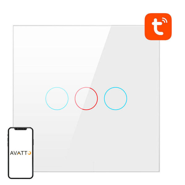 Nutikas valguslüliti WiFi Avatto TS02-EU-W3 3 suunda TUYA (valge)