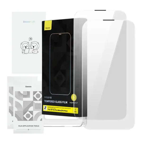 31536_1 Kaitseklaas Baseus Corning iPhone 13 Pro Max/14 Plus jaoks koos sisseehitatud tolmufiltriga