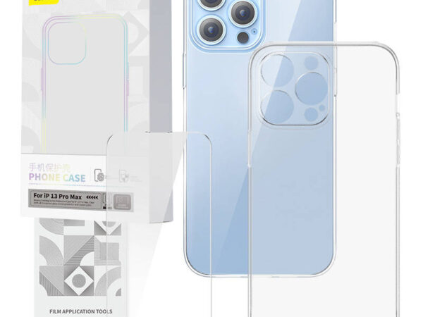 Läbipaistev kaitseümbris ja karastatud klaasi komplekt Baseus Corning iPhone 13 Pro Max jaoks