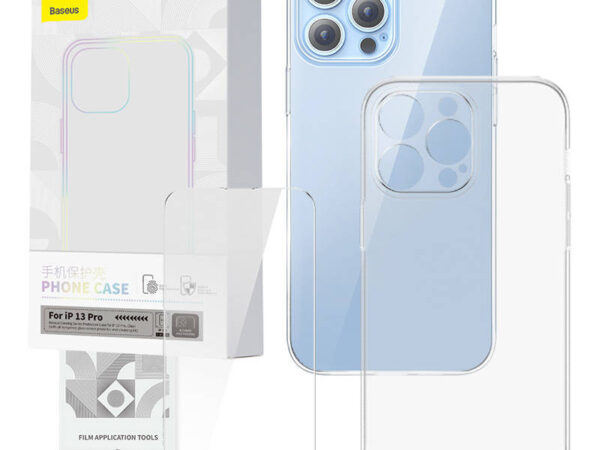 Läbipaistev kaitseümbris ja karastatud klaasi komplekt Baseus Corning iPhone 13 Pro jaoks