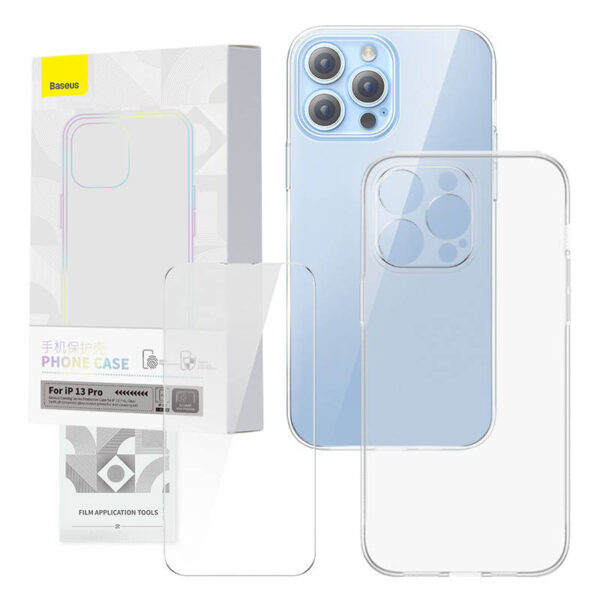 31545_10 Läbipaistev kaitseümbris ja karastatud klaasi komplekt Baseus Corning iPhone 13 Pro jaoks