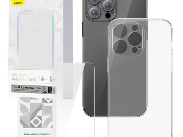 Läbipaistev kaitseümbris ja karastatud klaasi komplekt Baseus Corning iPhone 12 Pro Max jaoks