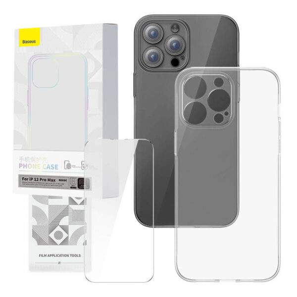 Läbipaistev kaitseümbris ja karastatud klaasi komplekt Baseus Corning iPhone 12 Pro Max jaoks