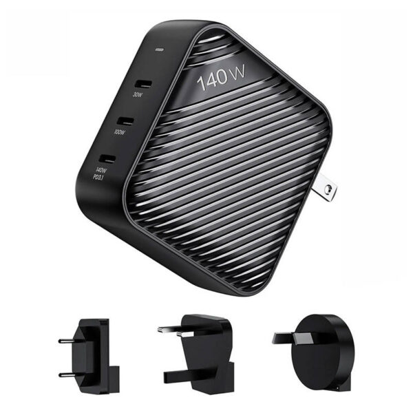 31731_1 Seinakohandaja INVZI GanHub 3x USB-C, 140W, EL/UK/AU/US (must)