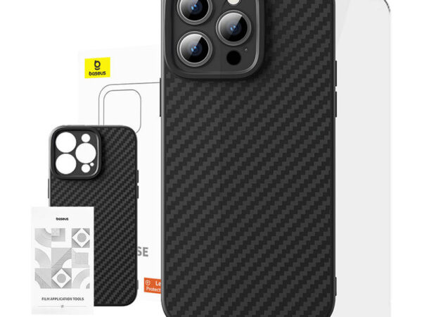 Korpus Baseus sünteetiline kiud iPhone 15 Pro + karastatud klaas