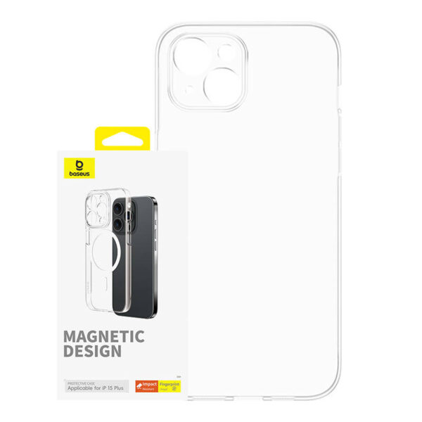 34124_1 Magnetiline telefonikott iPhone 15 Plus jaoks Baseus OS-Lucent seeria (selge)