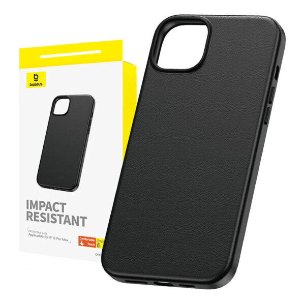 Telefonikott iPhone 15 ProMax jaoks Baseus Fauxther seeria (must)