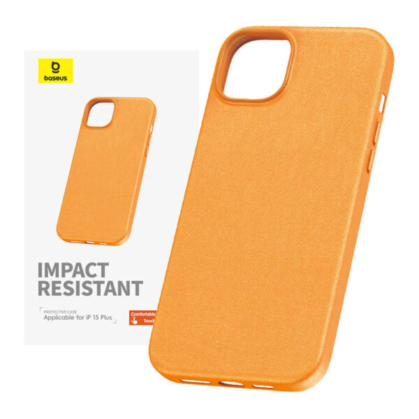 Telefonikott iPhone 15 Plus jaoks Baseus Fauxther seeriast (oranž)