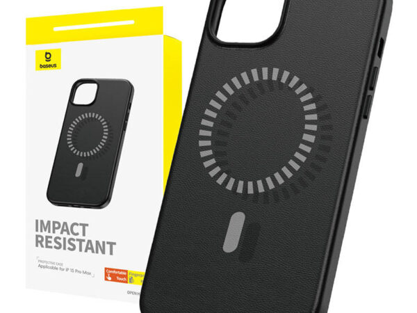 34136_1 Magnetiline telefonikott iPhone 15 ProMax jaoks Baseus Fauxther seeria (must)