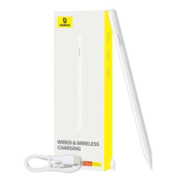 Aktiivne stylus Baseus Smooth Writing Series juhtmevaba ja kaabli kaudu laadimisega (Valge)