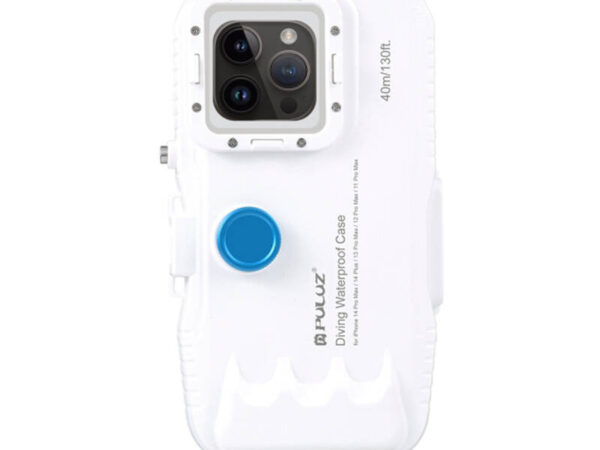 Puluz plastmassist veekindel kott iPhone 15 Plus/15 Pro Max/14 Plus/14 Pro Max/13 Pro Max/12 Pro Max/11 Pro Max (valge)
