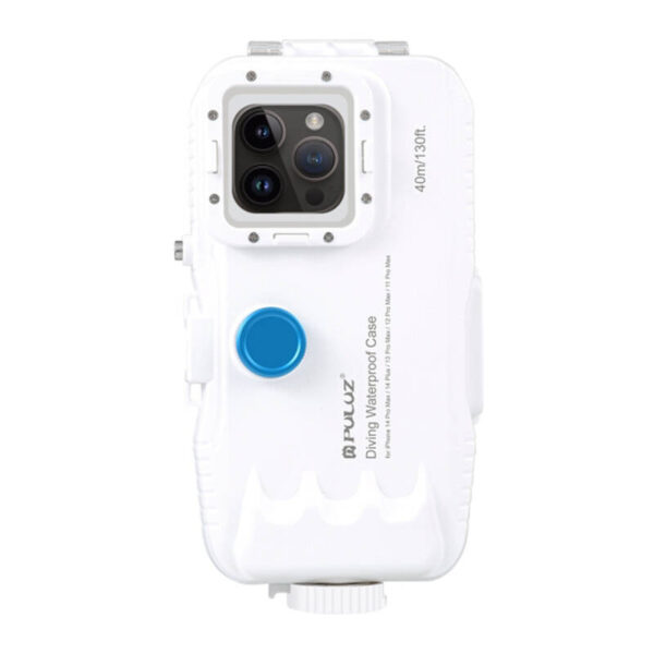 Puluz plastmassist veekindel kott iPhone 15 Plus/15 Pro Max/14 Plus/14 Pro Max/13 Pro Max/12 Pro Max/11 Pro Max (valge)