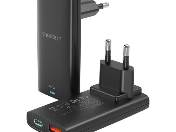 Choetech PD6011 PD65W GaN õhuke USB-A+C mini laadija (must)