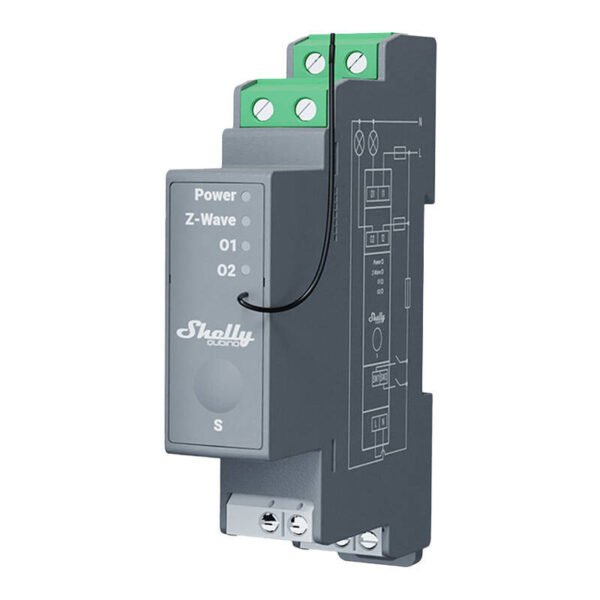 Shelly Qubino Pro 2 DIN raudtee relee, 2-kanaline, Z-Wave