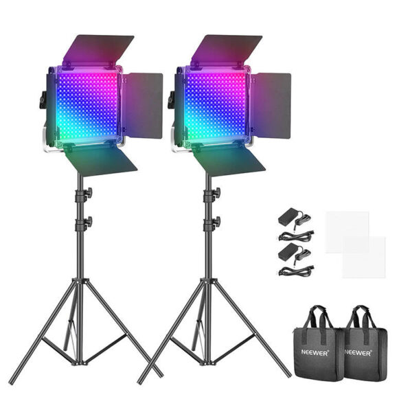 42262_1 Neewer 660 PRO RGB LED stuudiosett, kaks 50W 3200-5600K lampi + statiivid + väravad