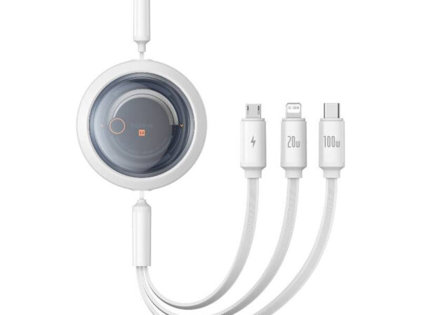 Kiire laadimise kaabel 3in1 Baseus Free2Draw USB-C kuni USB-C/Lightning/Micro 100W, 1,1m (valge)