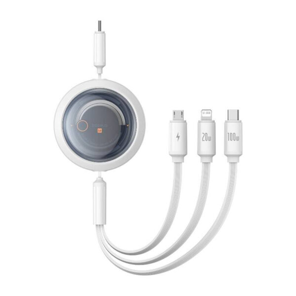 43049_1 Kiire laadimise kaabel 3in1 Baseus Free2Draw USB-C kuni USB-C/Lightning/Micro 100W, 1,1m (valge)