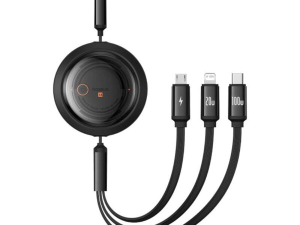 Kiire laadimise kaabel 3in1 Baseus Free2Draw USB-C kuni USB-C/Lightning/Micro 100W, 1,1m (must)
