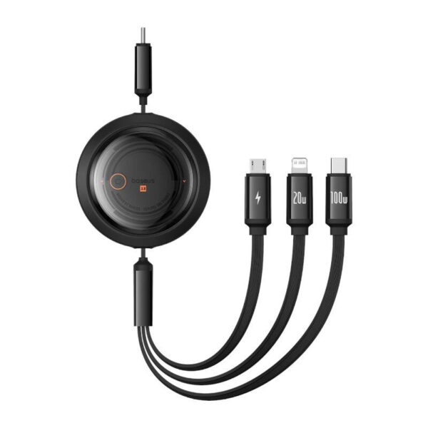 43050_1 Kiire laadimise kaabel 3in1 Baseus Free2Draw USB-C kuni USB-C/Lightning/Micro 100W, 1,1m (must)