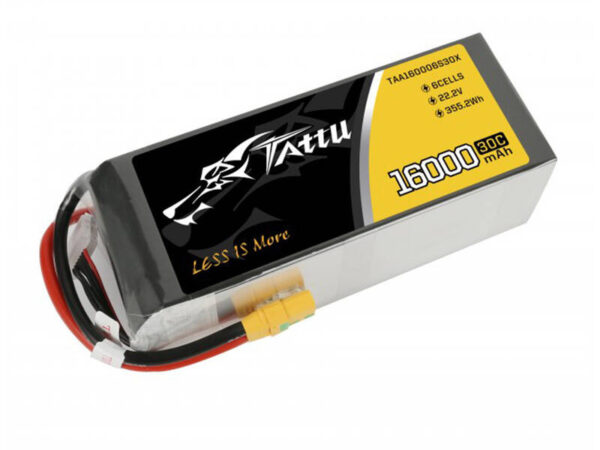 Tattu 16000mAh 22.2V 30C 6S1P LiPo aku komplekt XT90 anti-sädemepistikuga