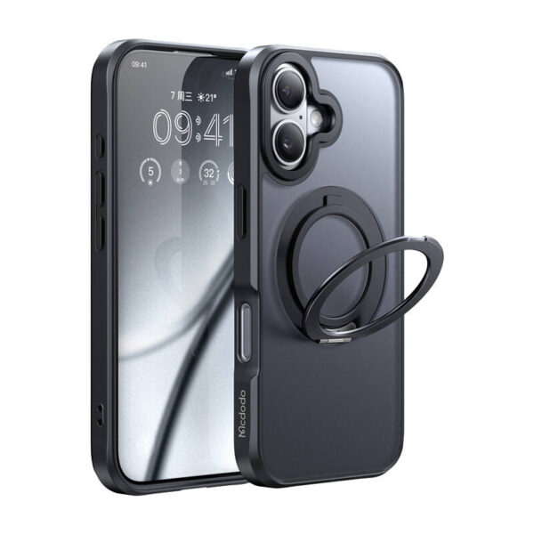 48071_1 McDodo PC-4931 MagSafe ümbris iPhone 16 Plus jaoks koos jalaga (must)