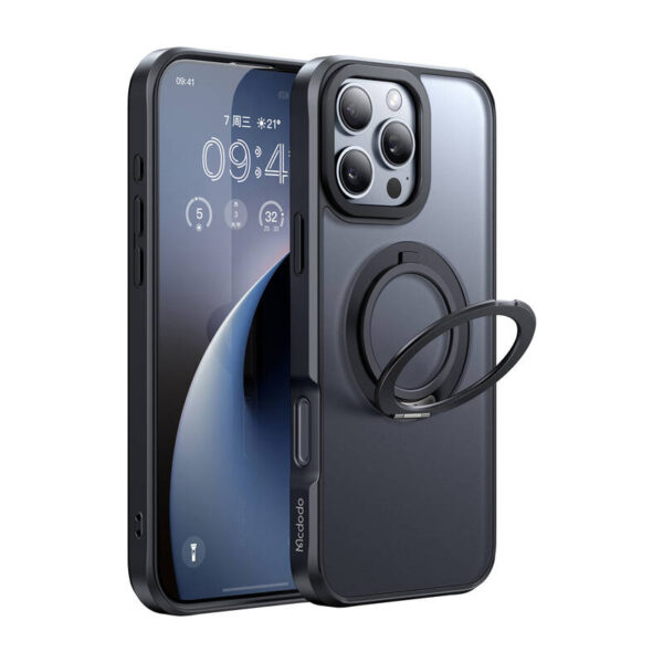 McDodo PC-4932 MagSafe ümbris iPhone 16 Pro jaoks jalaga (must)