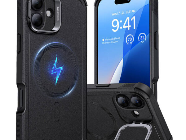 48102_1 Cyber Tough (HaloLock) ESR ümbris jalaga iPhone 16 Plus jaoks (must)
